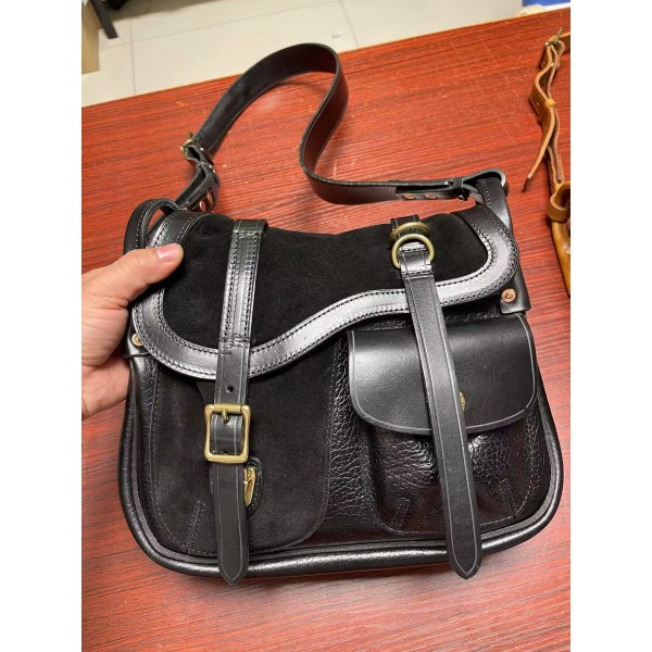 Thickened oil-waxed vegetable-tanned leather women's shoulder bag